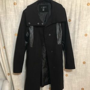 H&M Black Trenchcoat with Pleather Panels